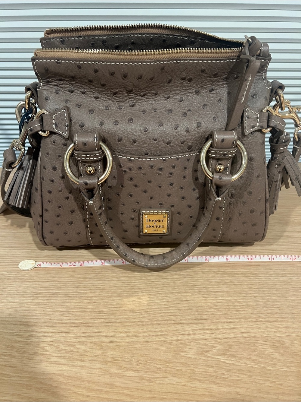 Dooney & Burke Ostrich Pocket Satchel Color Elephant - Picture 5 of 8